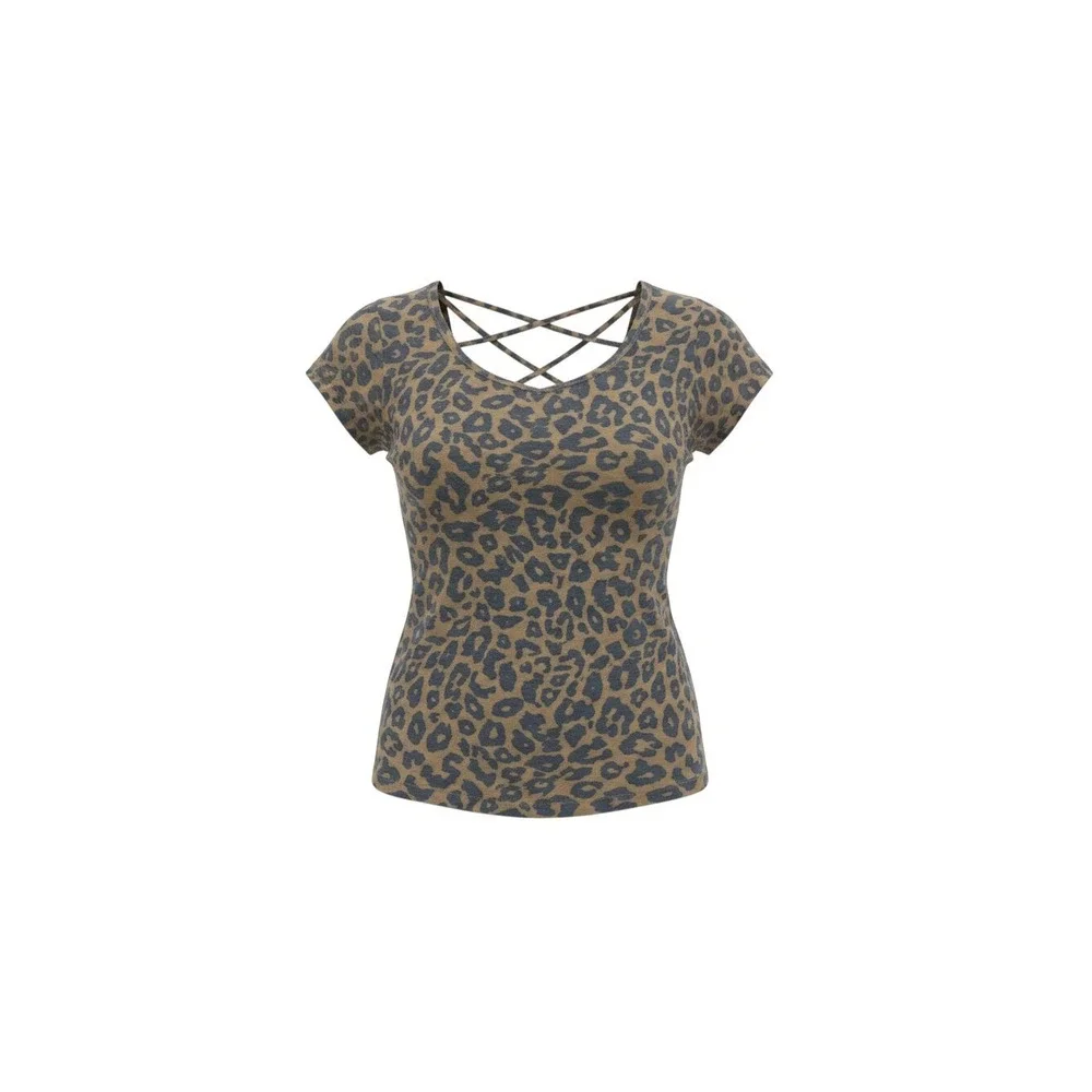 No Boundaries Strappy Scoop Tee Juniors S 3-5 Brown NWT Leopard Animal Print